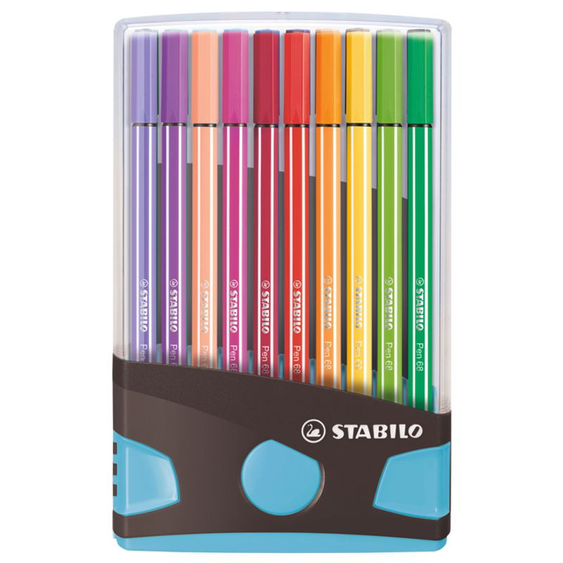 Premium-Filzstift - STABILO Pen 68 Colorparade - 20er Tischset in anthrazit/hellblau - mit 20 verschiedenen Farben