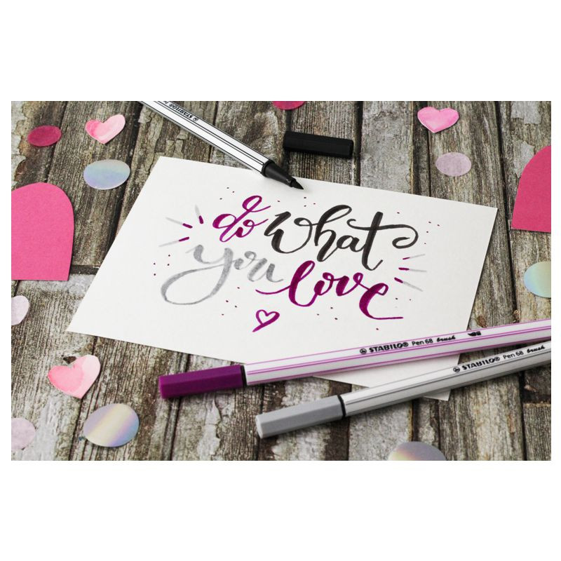 Preview: Premium-Filzstift mit Pinselspitze für variable Strichstärken - STABILO Pen 68 brush - 15er Metalletui - mit 15 verschiedenen Farben