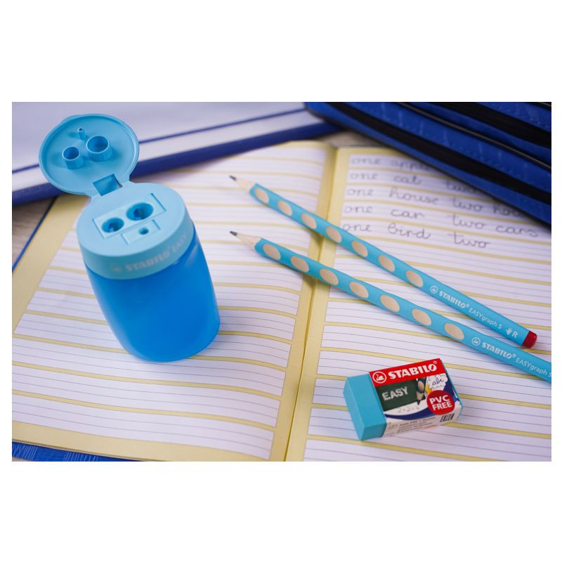 Schul-Set für Linkshänder - STABILO EASYgraph S in blau - inklusive Spitzer + Radierer