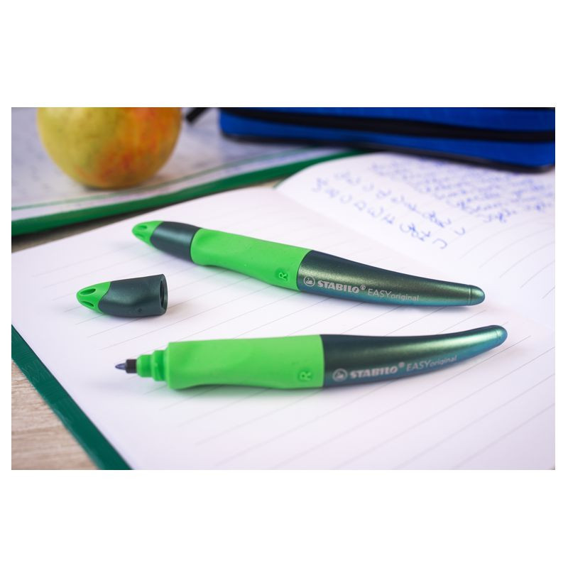 Preview: Ergonomischer Tintenroller für Rechtshänder - STABILO EASYoriginal Holograph Edition in grün -  Einzelstift - Schreibfarbe blau (löschbar) - inklusive Patrone