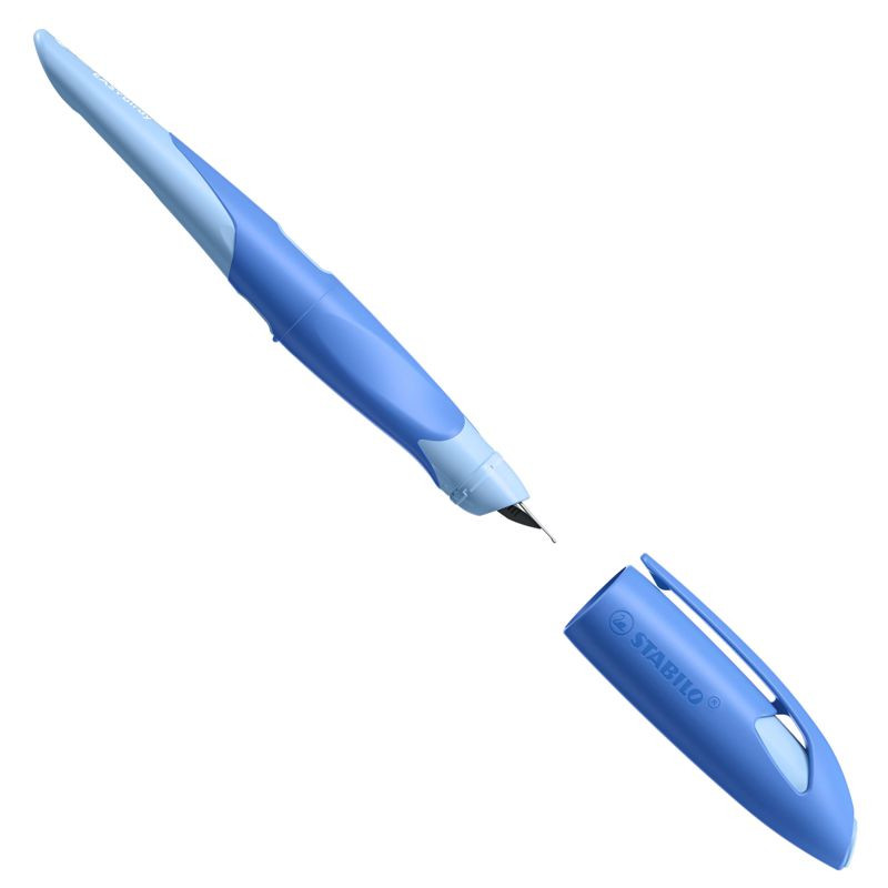 Preview: Ergonomischer Schulfüller für Linkshänder mit Standard-Feder M - STABILO EASYbirdy Pastel Edition in blau/hellblau - Einzelstift - inklusive Patrone - Schreibfarbe blau (löschbar)