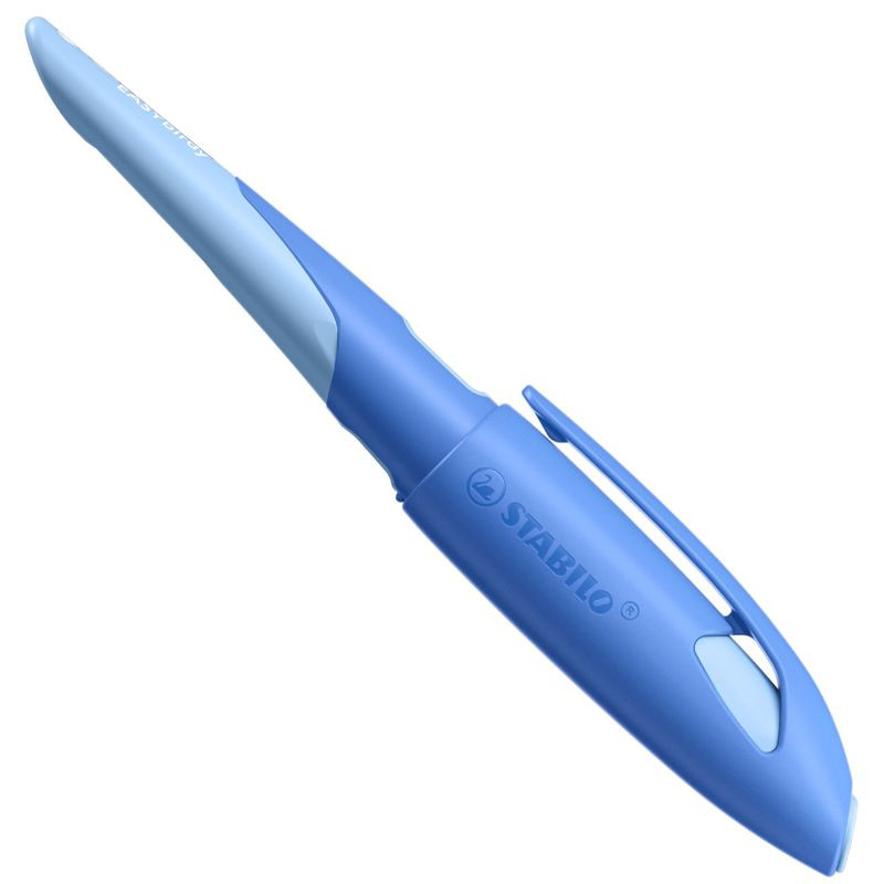 Ergonomischer Schulfüller für Linkshänder mit Standard-Feder M - STABILO EASYbirdy Pastel Edition in blau/hellblau - Einzelstift - inklusive Patrone - Schreibfarbe blau (löschbar)