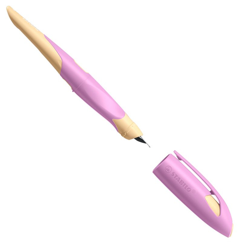 Preview: Ergonomischer Schulfüller für Linkshänder mit Standard-Feder M - STABILO EASYbirdy Pastel Edition in soft pink/apricot - Einzelstift - inklusive Patrone - Schreibfarbe blau (löschbar)