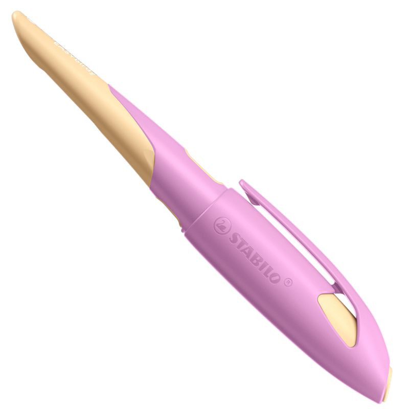 Ergonomischer Schulfüller für Linkshänder mit Standard-Feder M - STABILO EASYbirdy Pastel Edition in soft pink/apricot - Einzelstift - inklusive Patrone - Schreibfarbe blau (löschbar)
