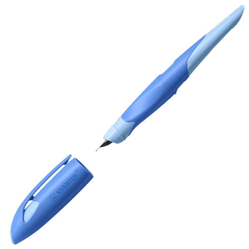 Preview: Ergonomischer Schulfüller für Rechtshänder mit Standard-Feder M - STABILO EASYbirdy Pastel Edition in blau/hellblau - Einzelstift - inklusive Patrone - Schreibfarbe blau (löschbar)