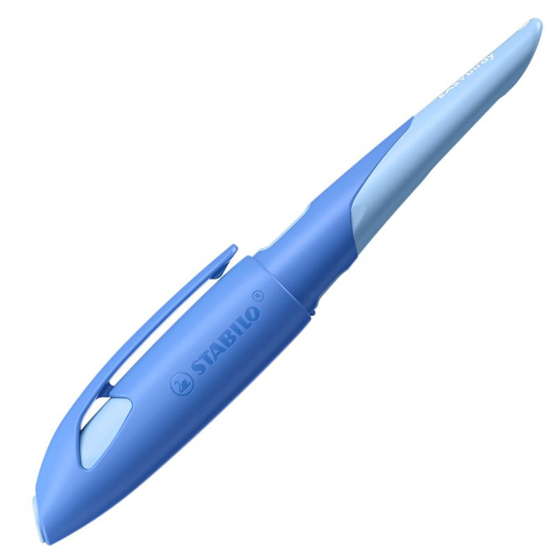 Ergonomischer Schulfüller für Rechtshänder mit Standard-Feder M - STABILO EASYbirdy Pastel Edition in blau/hellblau - Einzelstift - inklusive Patrone - Schreibfarbe blau (löschbar)