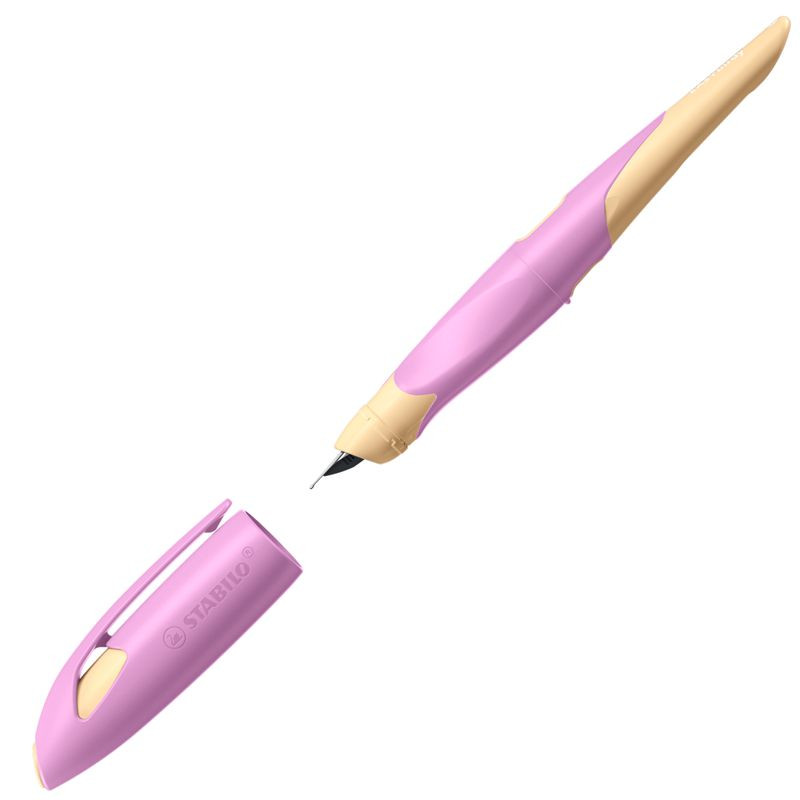 Preview: Ergonomischer Schulfüller für Rechtshänder mit Standard-Feder M - STABILO EASYbirdy Pastel Edition in soft pink/apricot - Einzelstift - inklusive Patrone - Schreibfarbe blau (löschbar)