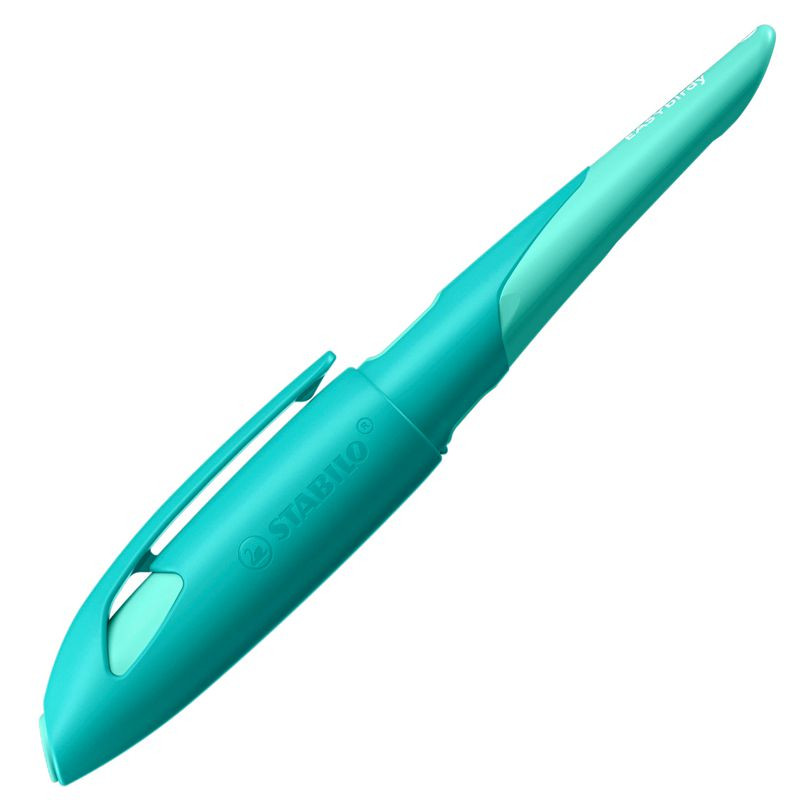Ergonomischer Schulfüller für Rechtshänder mit Standard-Feder M - STABILO EASYbirdy Pastel Edition in aqua grün/mint - Einzelstift - inklusive Patrone - Schreibfarbe blau (löschbar)
