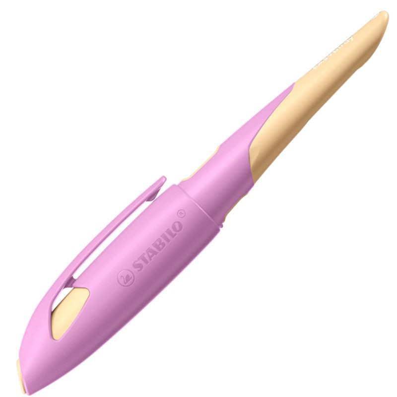 Ergonomischer Schulfüller für Rechtshänder mit Anfänger-Feder A - STABILO EASYbirdy Pastel Edition in soft pink/apricot - Einzelstift - inklusive Patrone - Schreibfarbe blau (löschbar)