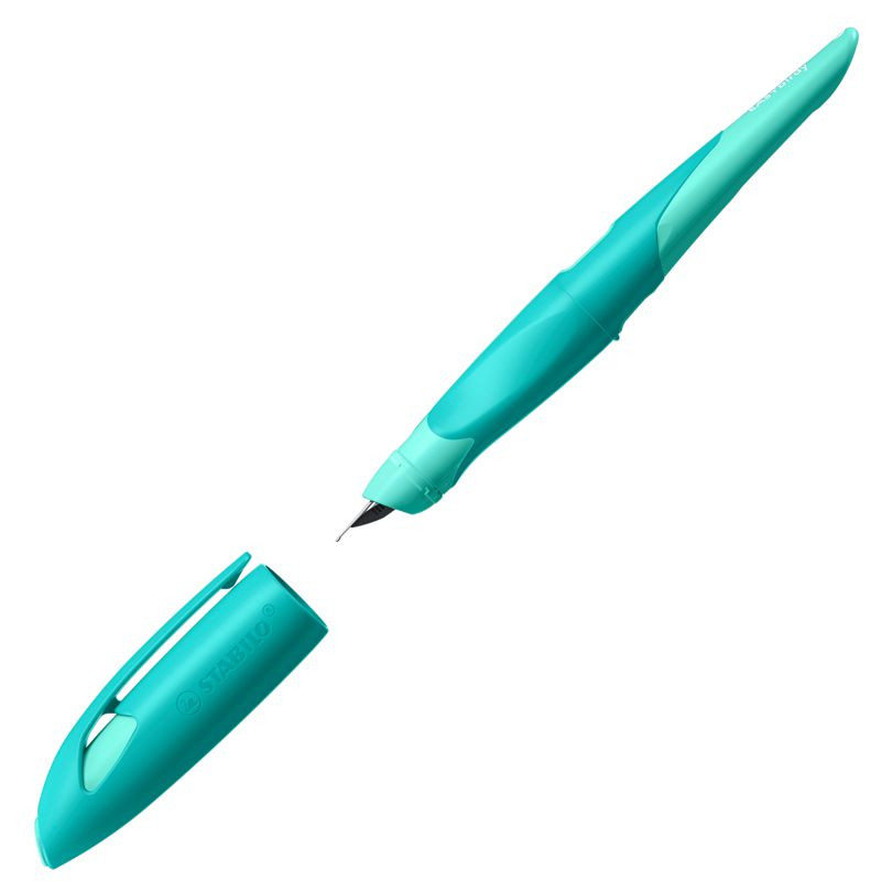 Preview: Ergonomischer Schulfüller für Rechtshänder mit Anfänger-Feder A - STABILO EASYbirdy Pastel Edition in aqua grün/mint - Einzelstift - inklusive Patrone - Schreibfarbe blau (löschbar)