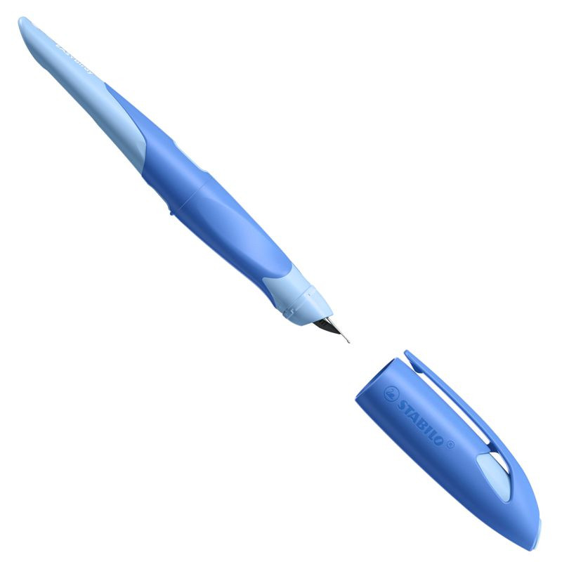 Preview: Ergonomischer Schulfüller für Linkshänder mit Anfänger-Feder A - STABILO EASYbirdy Pastel Edition in blau/hellblau - Einzelstift - inklusive Patrone - Schreibfarbe blau (löschbar)
