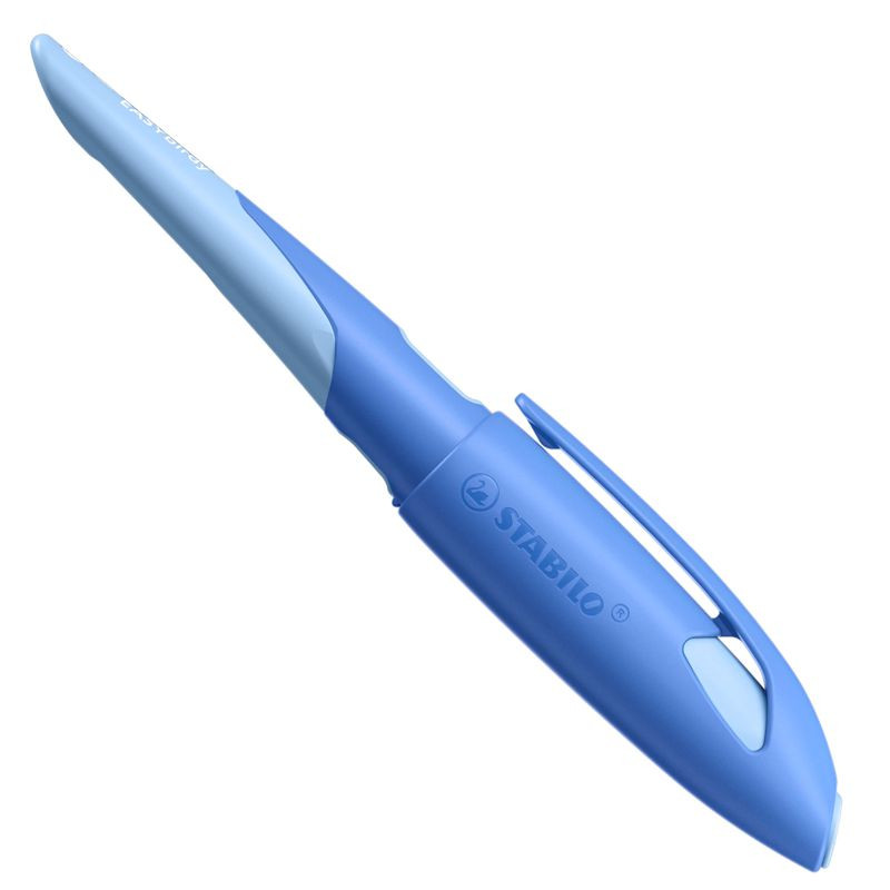 Ergonomischer Schulfüller für Linkshänder mit Anfänger-Feder A - STABILO EASYbirdy Pastel Edition in blau/hellblau - Einzelstift - inklusive Patrone - Schreibfarbe blau (löschbar)