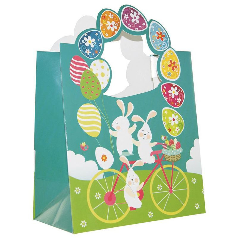 Geschenkstasche Ostern gestanzt Hase mit Ostereier am Fahrrad