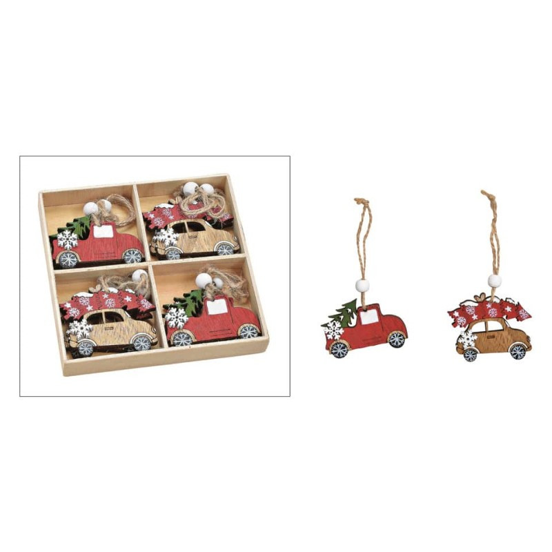 Weihnachten Baumbehang Anhänger Auto rot/braun Holz 6x5x0,5cm 8 Stück