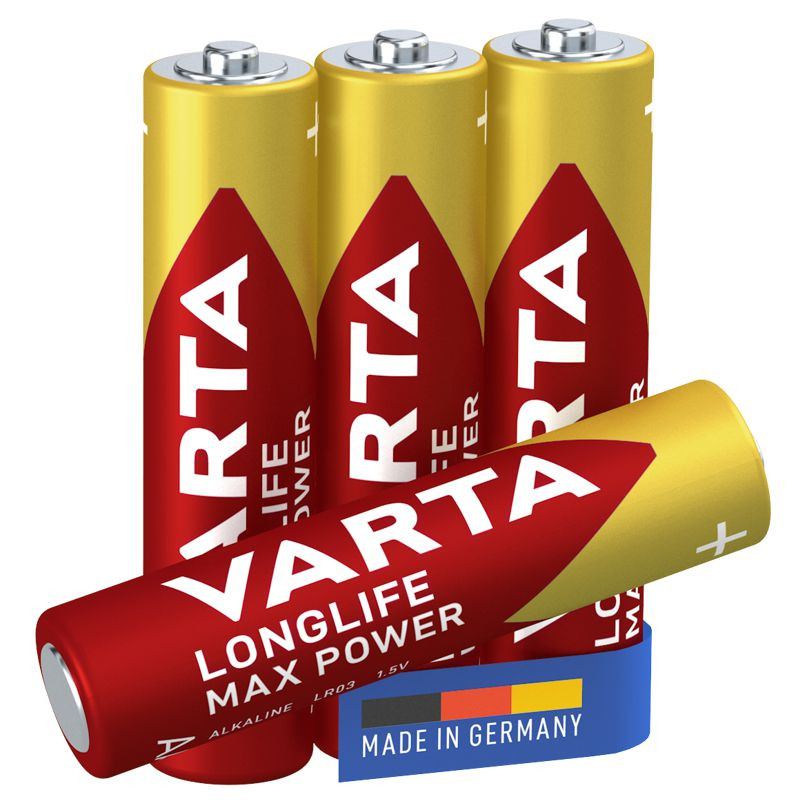 VARTA LONGLIFE Max Power, Alkaline Batterie, AAA, Micro, LR03, 4-pack, Made in Germany