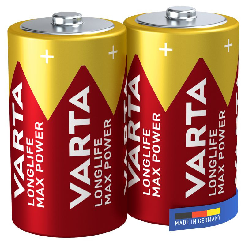 VARTA LONGLIFE Max Power, Alkaline Batterie, D, Mono, LR20, 2er Pack, Made in Germany