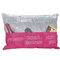 Gilde Filz Frauenkissen hellgrau/pink mit Taschen, bestickt 40x60cm