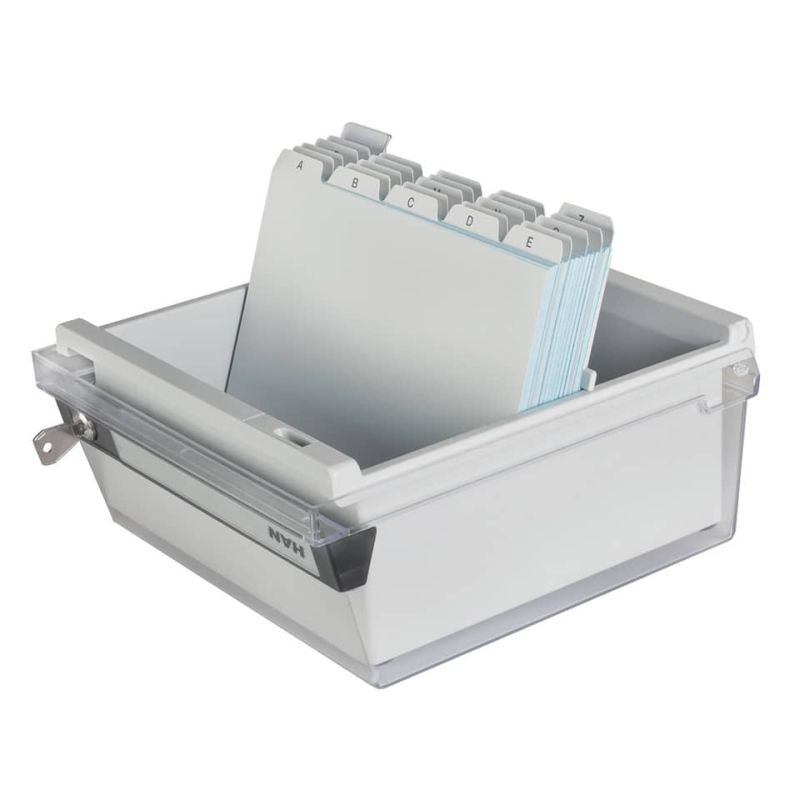 Preview: HAN Karteikasten A5 quer grau/transluzent mit Schloss für ca 800 Karten