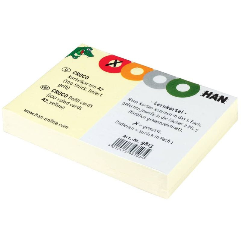 Preview: HAN Karteikarte A7 Croco 100 Stück liniert gelb