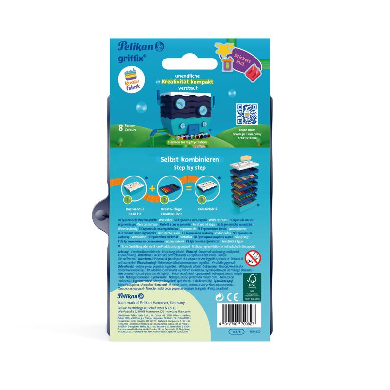 Preview: Pelikan Kreativfabrik griffix® Wachsmaler in Dreikantform in Universaletage wasserfest 8 Farben