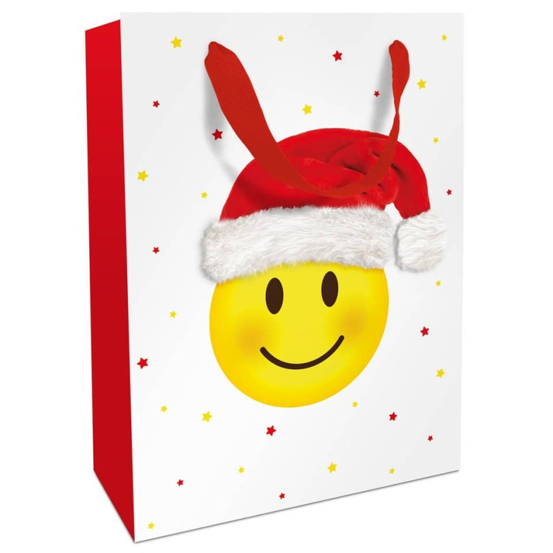 Weihnachten Geschenktasche Kind X-Mas Smiley weiß 36x26x13cm