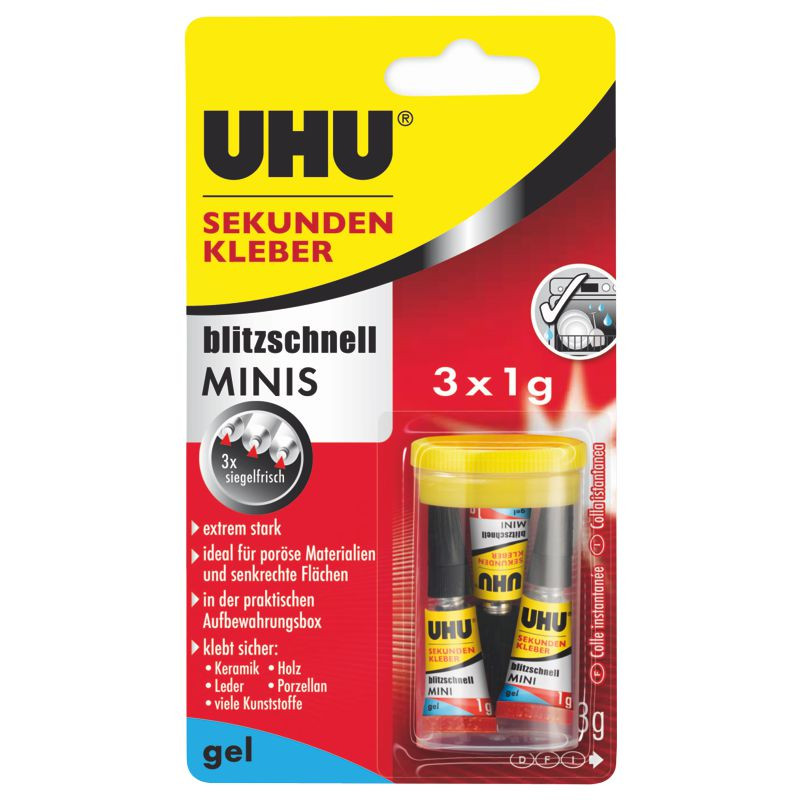 UHU Sekundenkleber blitzschnell MINIS 3 Tuben a 1 g