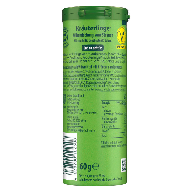 Preview: Knorr Kräuterlinge Würzmischung zum Streuen Gartenkräuter 60g – Frisch und aromatisch