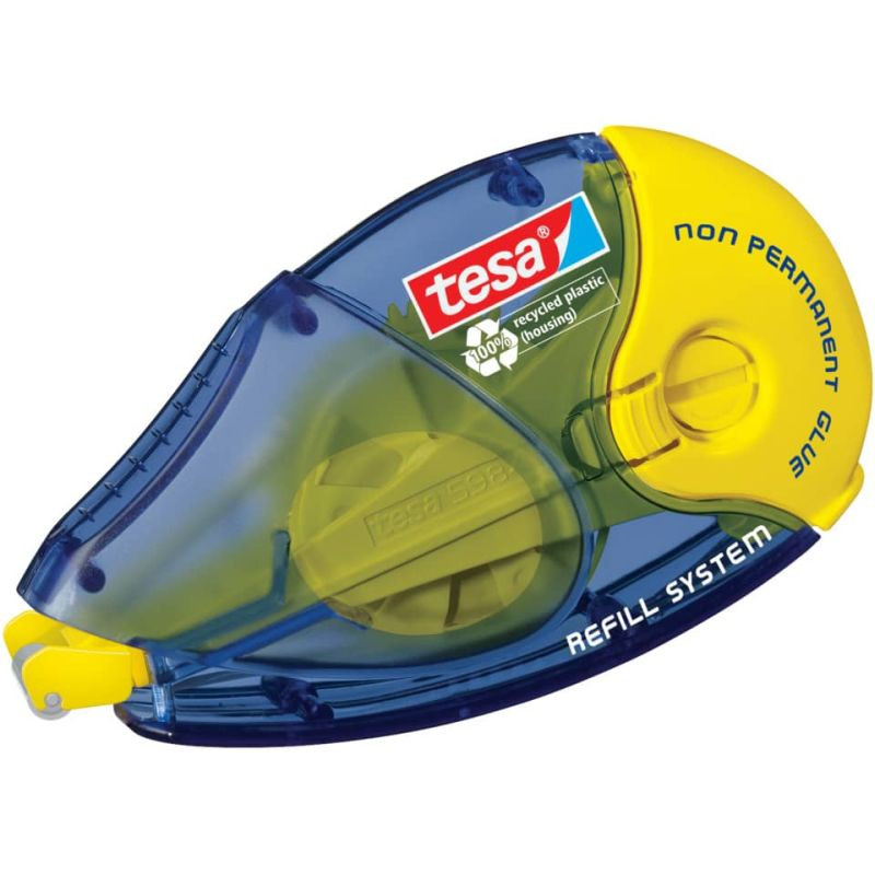 Preview: TESA Kleberoller nachfüllbar ablösbar blau/gelb 8,4mm x 14m