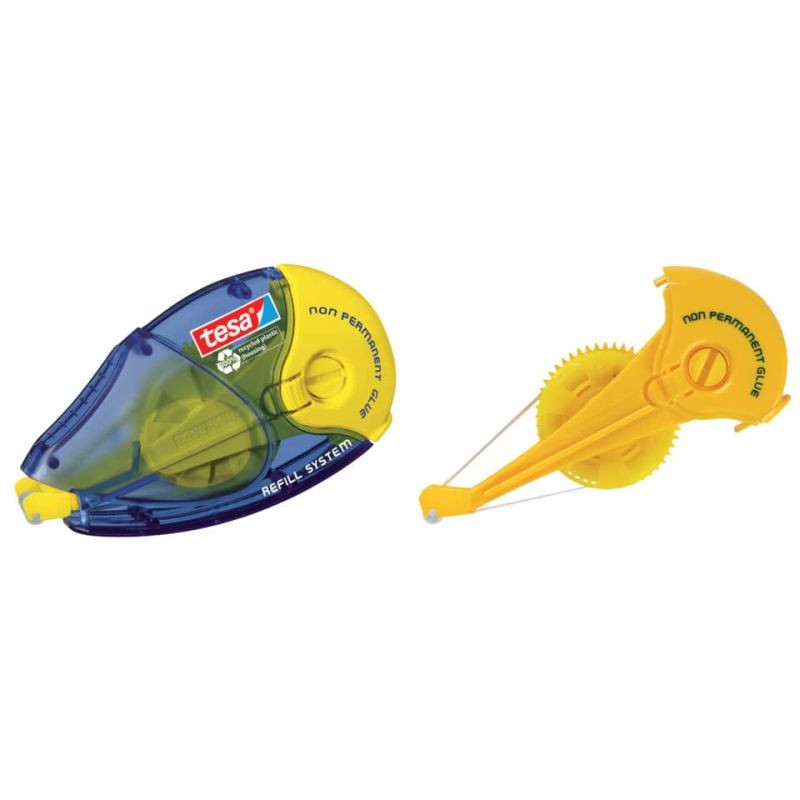 Preview: TESA Kleberoller nachfüllbar ablösbar blau/gelb 8,4mm x 14m