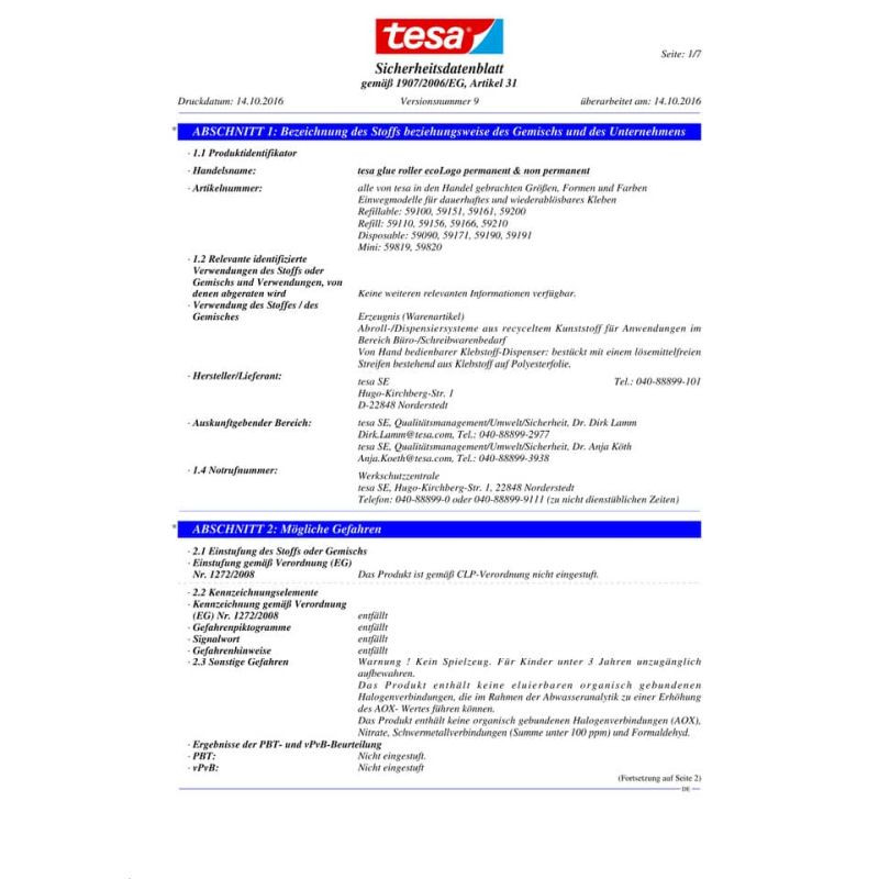 Preview: TESA Kleberoller Einweg permanent blau/rot 8,4mm x 8,5m