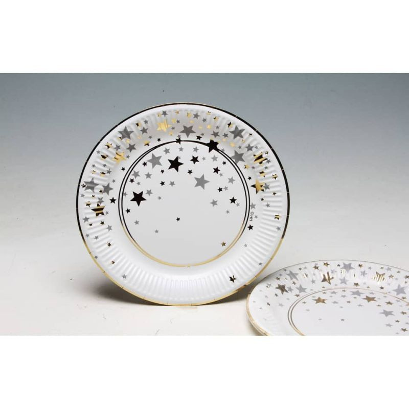 Weihnachten Teller Pappe Goldsterne Ø23cm 6 Stück