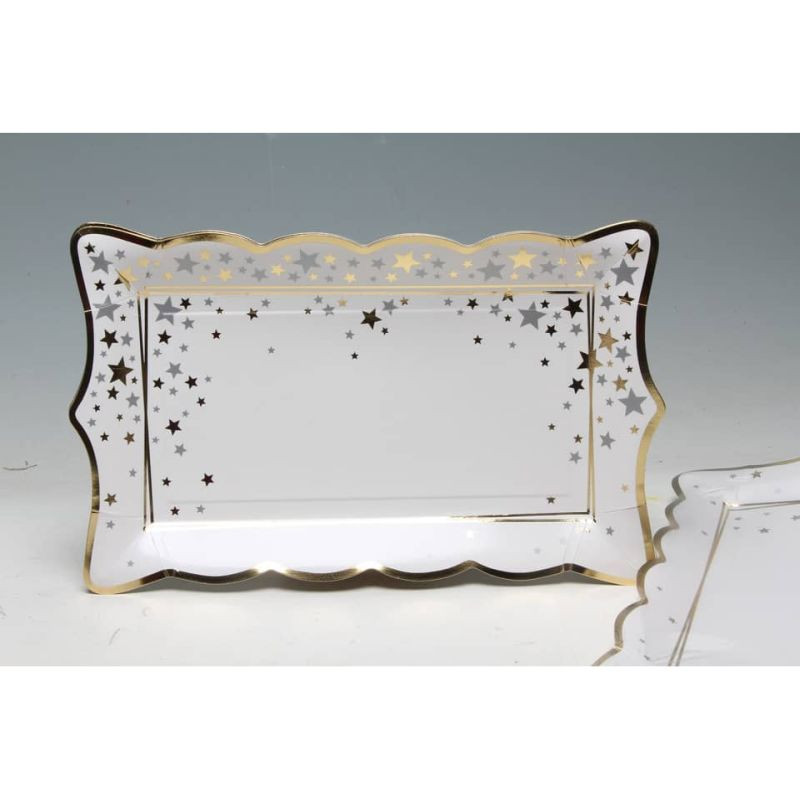 Weihnachten Teller Pappe rechteckig Goldsterne 18x30cm 6 Stück