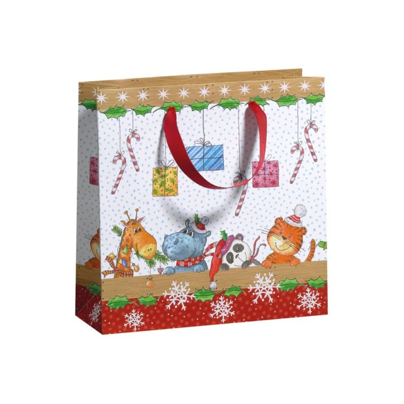 Weihnachten Geschenktasche Kind Glitter 22x22x8cm