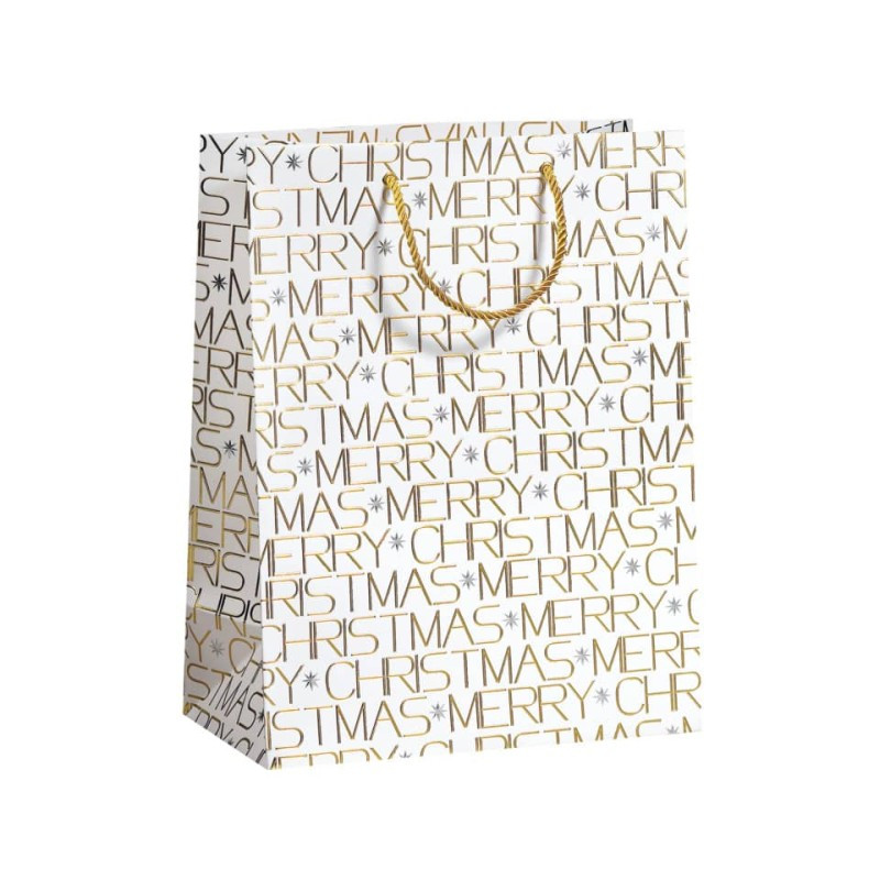 Weihnachten Geschenktasche Schriftzug weiß 33,5x26x13,5cm