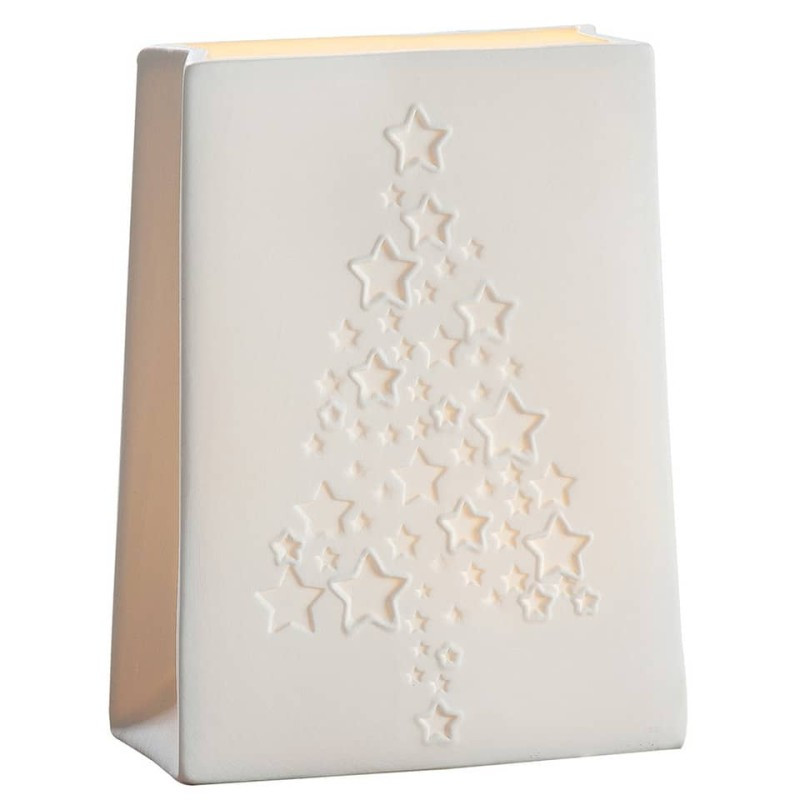 Lichtertüte LED Porzellan Christbaum weiß 16x12x6cm