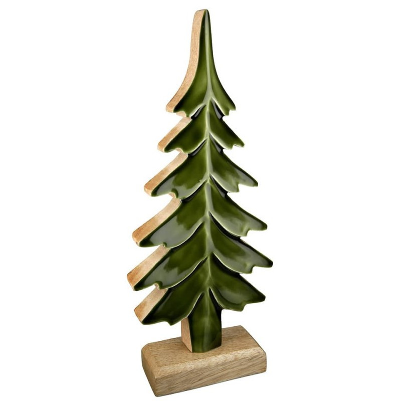 Weihnachten Figur Baum grün emailliert aus Mangoholz 30x11x5cm