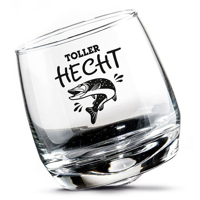 Preview: Gilde Wackelglas „TOLLER HECHT“ 2er Set in Zylinderbox mit Banderole H 23 x D 8,3 cm