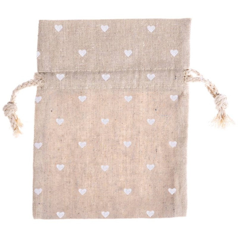 Weihnachten Geschenksäckchen Herzchen Baumwolle natur/weiß 14x17,5cm