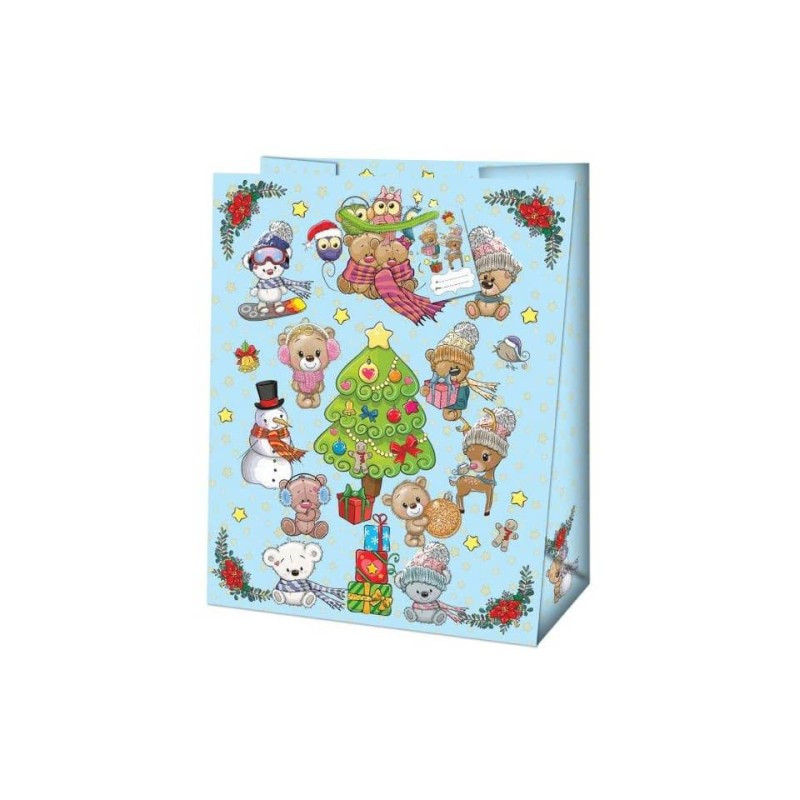 Weihnachten Geschenktasche Kind hellblau 23x19x10,2cm