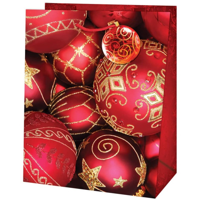 Weihnachten Geschenktasche Kugeln rot 33x26,7x13,7cm