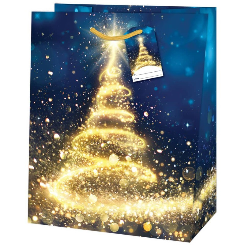Weihnachten Geschenktasche Lichterbaum gold/blau 44,5x33x13,7cm