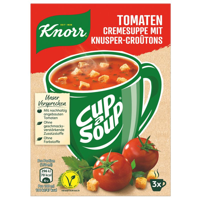 Knorr Cup a Soup Tomaten Cremesuppe mit Knusper-Croûtons 3x1 Teller