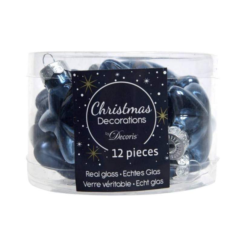 Weihnachten Baumbehang Stern dunkelblau Glas matt/glänzend 12 Stück
