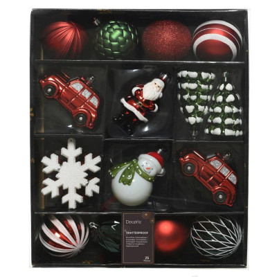 Baumbehang Kugel rot/grün/weiß Motivmix 25 Stück bruchfest