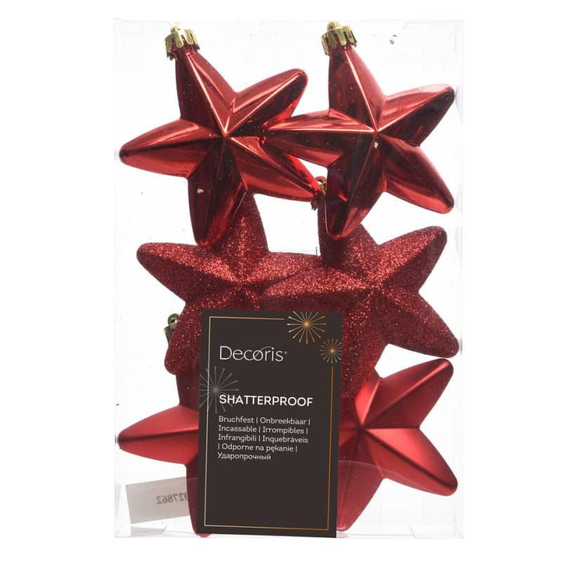 Weihnachten Baumbehang Stern rot bruchfest in Plexibox 7,5cm 6 Stück