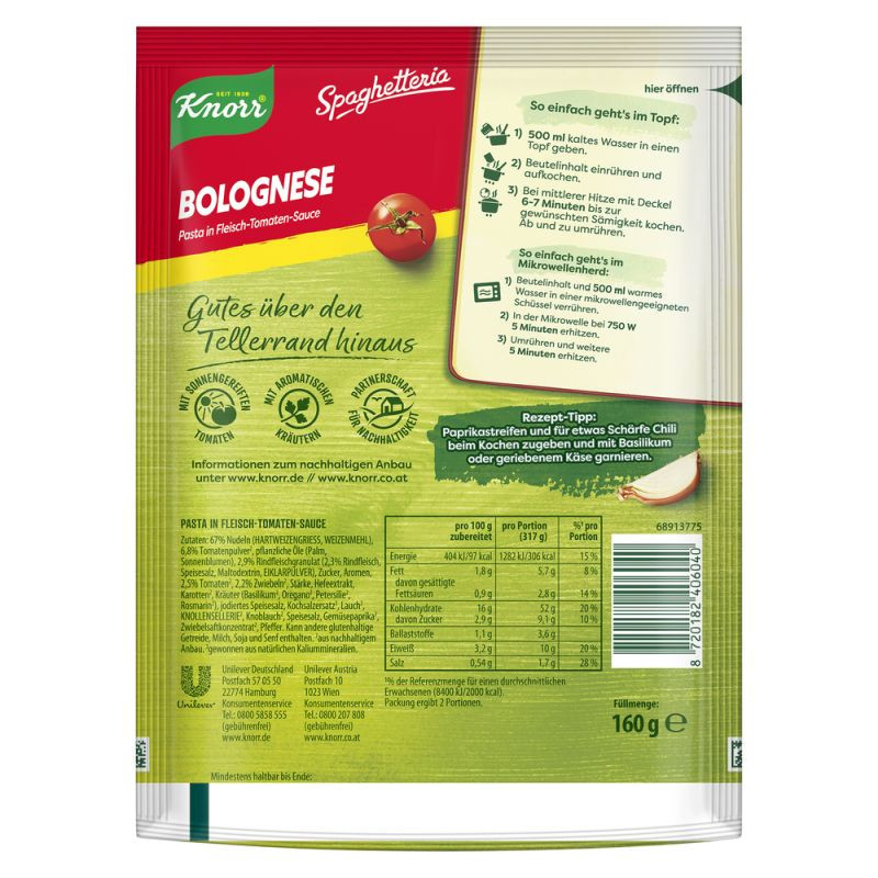 Knorr Spaghetteria Bolognese Nudel-Fertiggericht 160g – Herzhaft und lecker