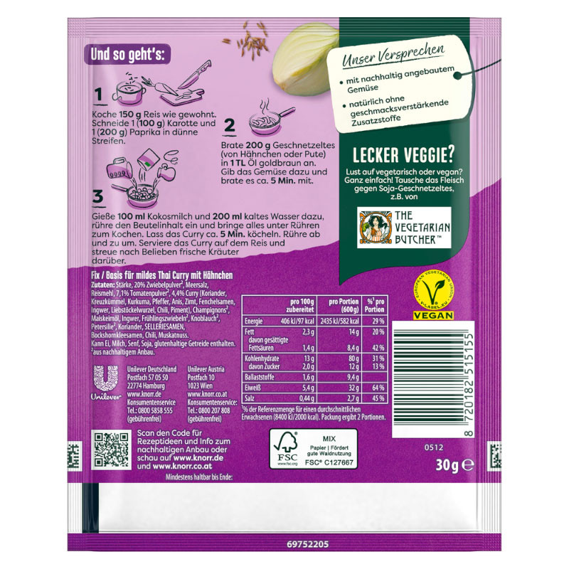 Knorr Basis Thai Curry 3 Portionen – Exotischer Genuss im Handumdrehen!