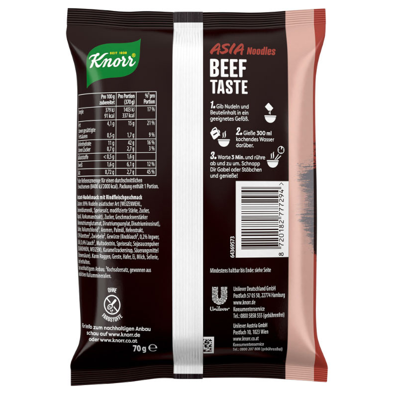 Preview: Knorr Asia Noodles Rind 70 g – Herzhaft und schnell!