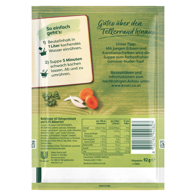 Knorr Bitte zu Tisch! Suppe mit Huhn und Nudeln 4 Teller – Herzhaft und sättigend!