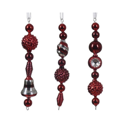 Weihnachten Baumbehang Perlenkette Glas rot/silber 15x3cm 3 Stück